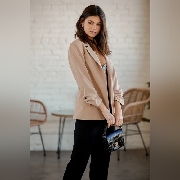 Lulus Here for Business Taupe Ruched Blazer - Picture 8 of 11